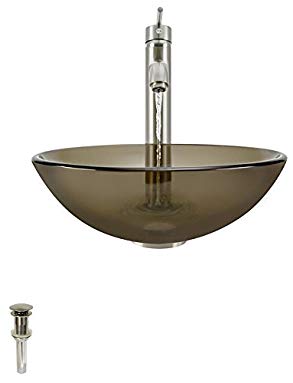 601 Taupe Brushed Nickel Bathroom 718 Vessel Faucet Ensemble (Bundle - 4 Items: Vessel Sink, Vessel Faucet, Pop-Up Drain, and Sink Ring)