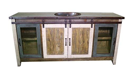 60 Inch Distressed Multi Color Farmhouse Sliding Barn Door Single Sink Bathroom Vanity Fully Assembled With Copper Drop In Sink Installed (60 Inch, Multi)