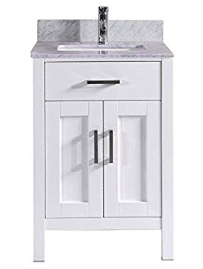 24 inch White Bathroom Vanity with Marble Sink Top & Backsplash by Belvedere