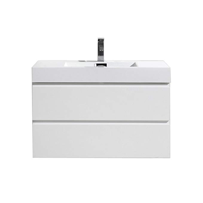 Moreno Mof 36 Inch High Gloss White Wall Mounted Modern Bathroom Vanity with Acrylic Sink