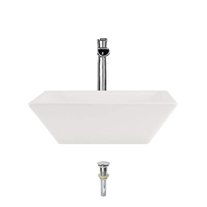 V170-Bisque Porcelain Vessel Sink Chrome Ensemble with 731 Vessel Faucet (Bundle - 3 Items: Sink, Faucet, and Pop Up Drain)