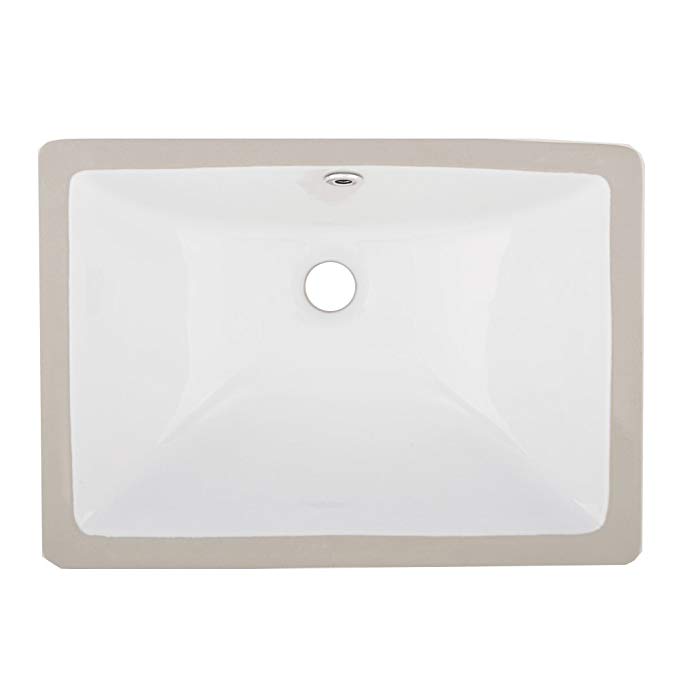 VAPSINT Rectangular Porcelain Undermount White Ceramic Art Basin Bathroom Sink, Vanity Sink with Overflow