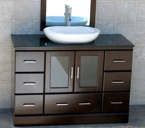 48 Bathroom Vanity Cabinet Black Granite Top Ceramic Vessel Sink + Faucet MC16 by ELIMAX'S