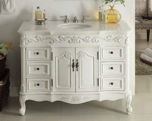 42” Benton Collection Traditional Style Antique White Beckham Bathroom Vanity SW-3882W-AW-42