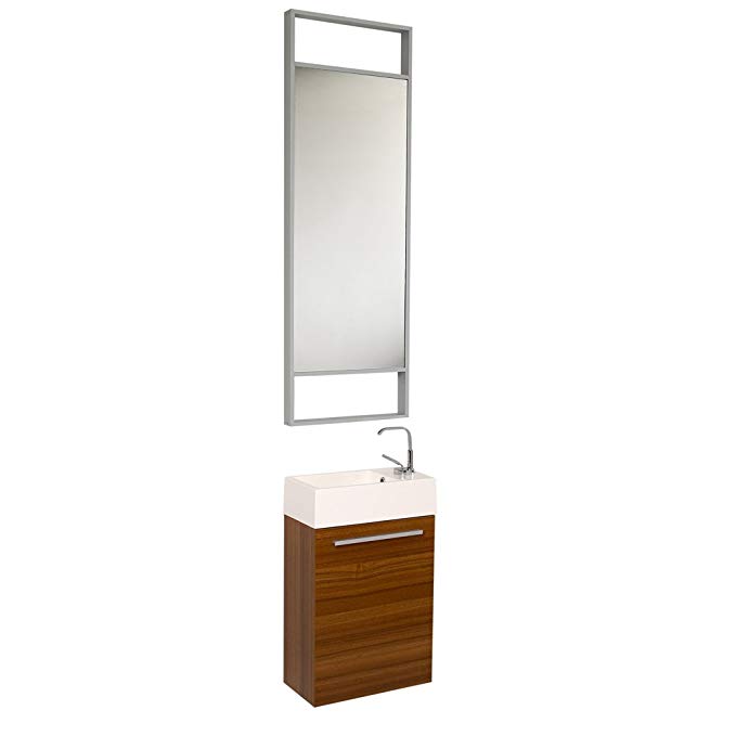 Fresca Bath FVN8002TK Pulito Small Vanity with Tall Mirror, Teak