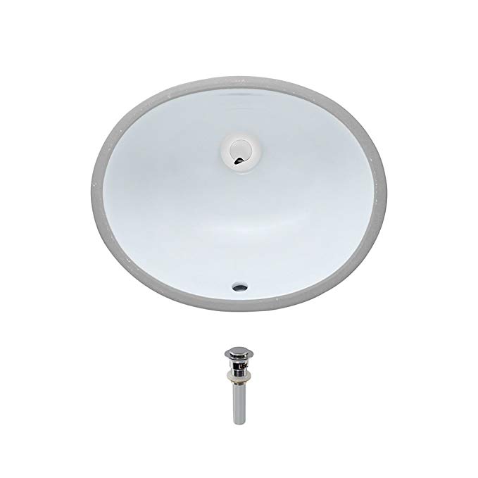 UPS-White Undermount Porcelain Bathroom Sink Ensemble, Chrome Pop-Up Drain