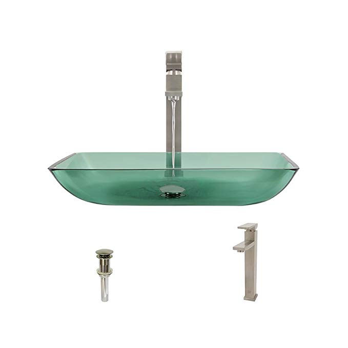 640 Emerald Brushed Nickel Bathroom 721 Vessel Faucet Ensemble (Bundle - 3 Items: Vessel Sink, Vessel Faucet and Pop-Up Drain)