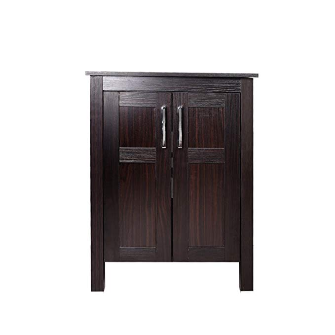 24 Inches Bathroom Vanity, Modern Stand Pedestal Cabinet, Wood Dark Coffee Fixture, without Mirror