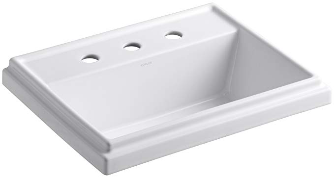 KOHLER K-2991-8-0 Tresham Rectangle Self-Rimming Bathroom Sink with 8-inch Widespread Faucet Drilling, White