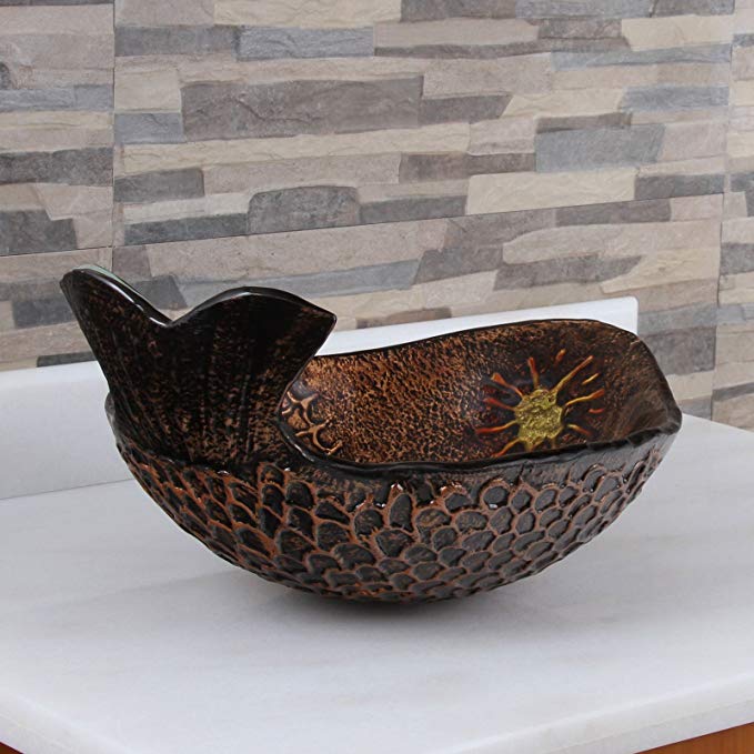 ELITE Atlantic Whale Pattern Tempered Glass Bathroom Vessel Sink