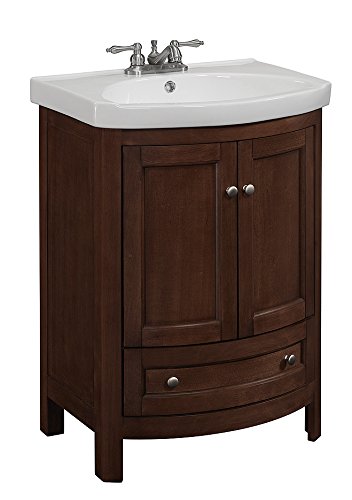 RunFine RFVA0069 Vanity with Vitreous China Top, One Drawer and Cabinet and Doors, Walnut Finish