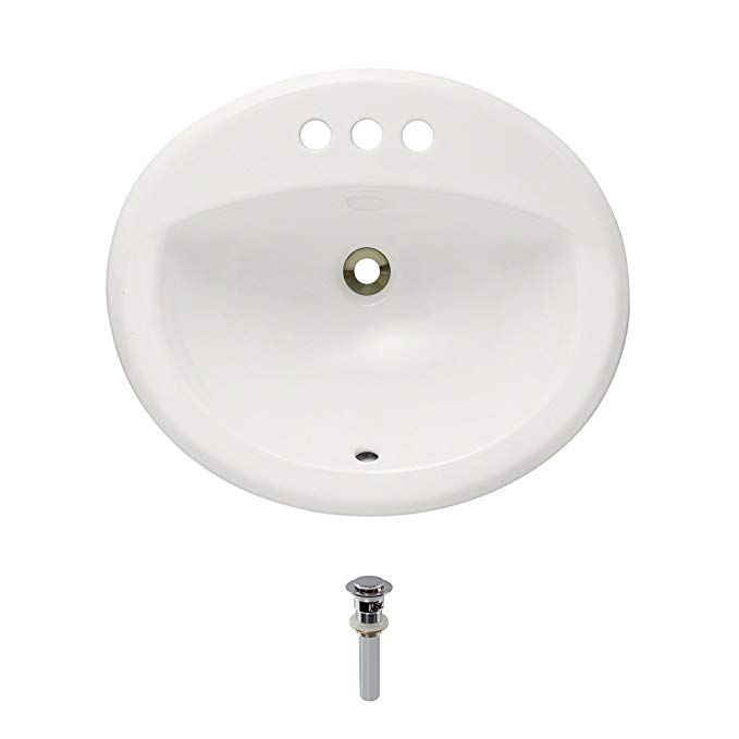 O2018-Bisque Overmount Porcelain Bathroom Sink Ensemble, Chrome Pop-Up Drain