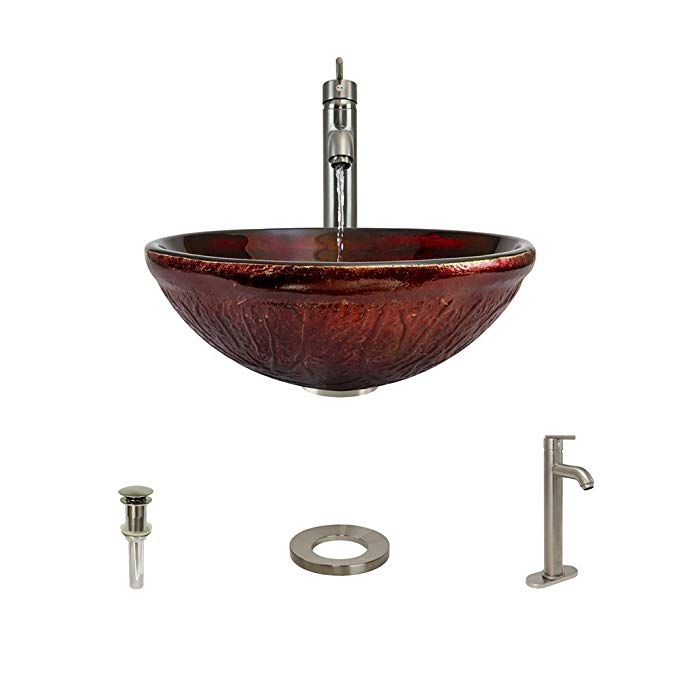 618 Brushed Nickel Bathroom 718 Vessel Faucet Ensemble (Bundle - 4 Items: Vessel Sink, Vessel Faucet, Pop-Up Drain, and Sink Ring)
