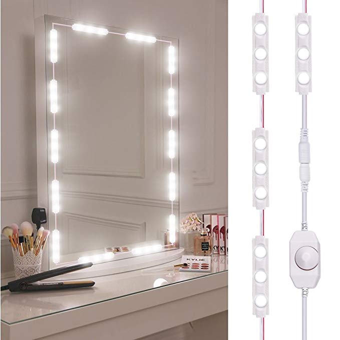 Led Vanity Mirror Light, Viugreum Dimmable 60 LEDs Makeup Mirror Light Kits, 10FT 1200LM Waterproof DIY LED Light Strip Daylight White 6000K with Dimmer for Vanity Table Bathroom Dressing Room