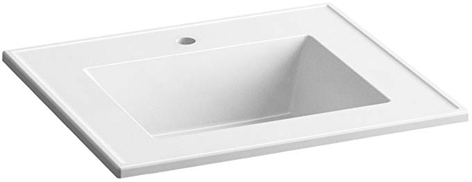 KOHLER K-2777-1-G81 Ceramic/Impressions 25-Inch Rectangular Vanity-Top Bathroom Sink with Single Faucet Hole, White Impressions