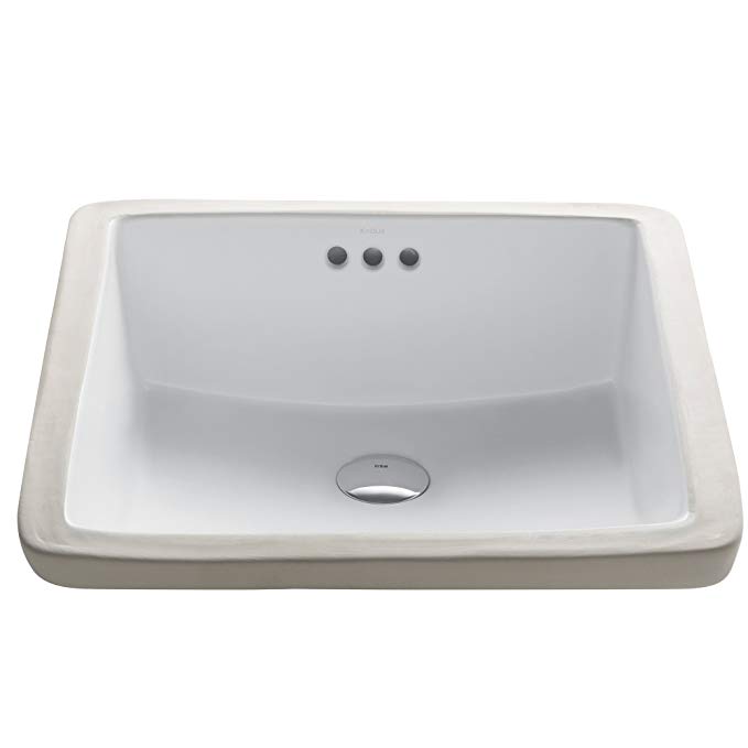 Kraus KCU-231 Modern Elavo Ceramic Square Undermount Bathroom Sink with Overflow, White