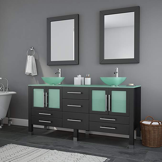 The Tub Connection 63 Inch Wood & Porcelain Double Sink Bathroom Vanity Set-