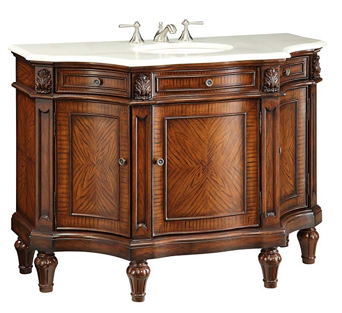 Benton Collection 48” Masterful detail Canisius White Marble Bathroom sink vanity cabinet Model Q110302W